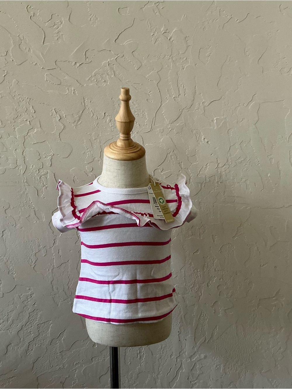 Girls' Striped Ruffle Sleeve Tee - White & Pink